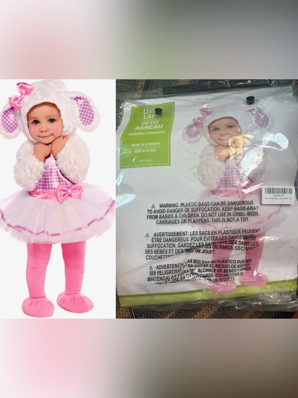 Pink & White Little Lamb 5pc.Baby Costume Premium Quality Cozy 18-24Months~NEW